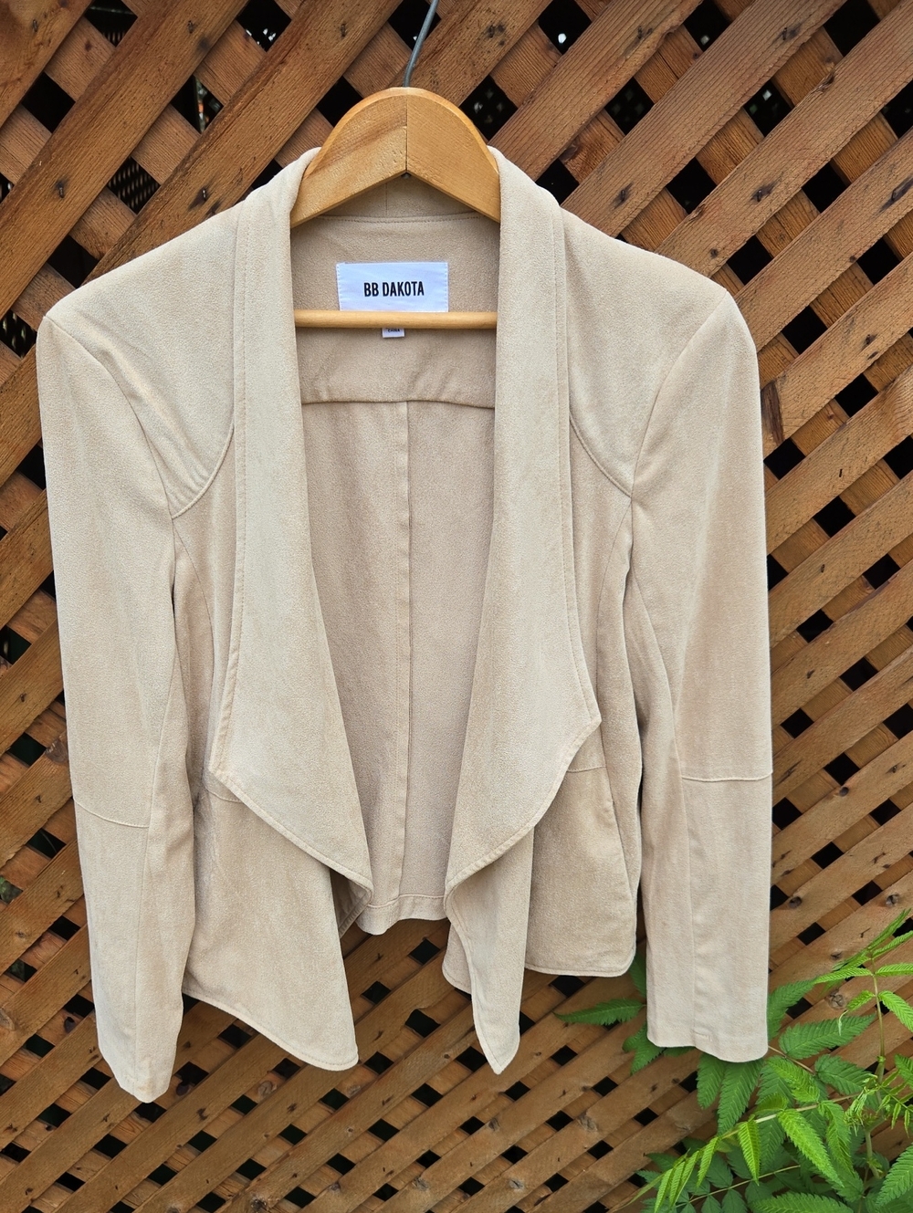 BB Dakota Beige Draped Open-Front Blazer Jacket